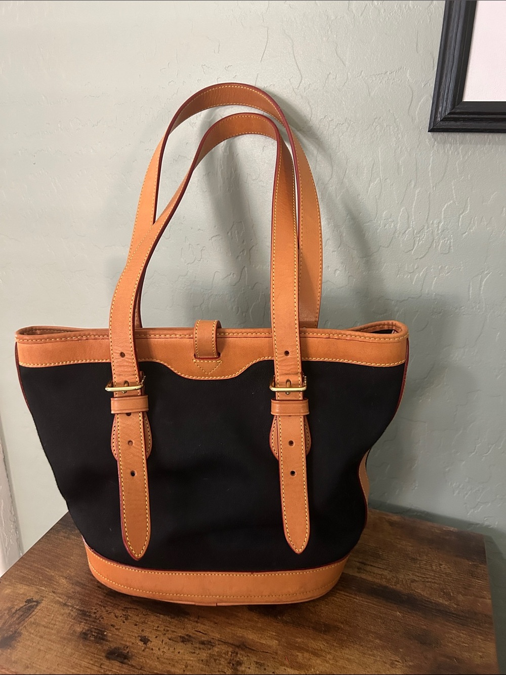 Dooney & Bourke cabriolet black canvas bag with Tan Leather Trim and Gold - Picture 8 of 9